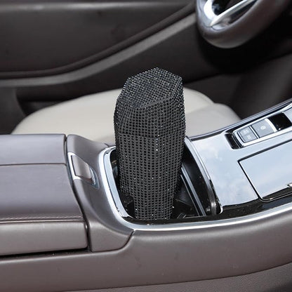 ACROPIX Car Trash Can Trash Bin Rhinestones Portable 3.5" Length 3.1" Width 7.9" Height Black Rhinestone Plastic