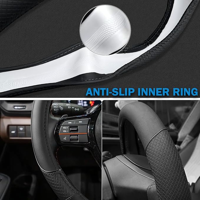 Steering Wheel Cover for Dodge RAM 1500, 2500, 3500 - Premium Microfiber Leather Auto Car Accessory with Non-Slip Grip, Rugged Durability & Interior Upgrade, 15.5-16 inch (Black-Large Size)