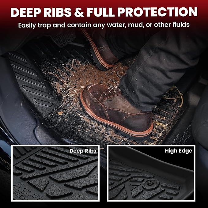 LASFIT Floor Mats for Nissan Frontier 2009-2021 Crew Cab (Not Fit King Cab), All Weather TPE Custom Fit Easy Clean Durable No-Curling Floor Liners for Frontier 1st & 2nd Row Car Mats, Black