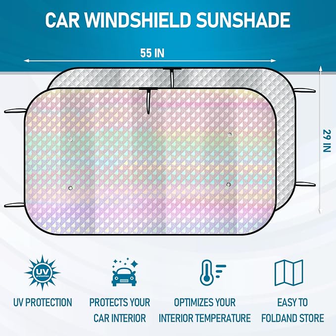 Car Windshield Sun Shade, Folding Car Shades for Front Windows UV Rays Sun Cover Shade, Keeps Your Vehicle Cool
