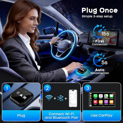 2026 Upgrade 3 in 1 Screen Mirror iOS Phone, Wired to Wireless CarPlay Adapter, 5.0GHz Bluetooth 5.4 Dongle for OEM Wired CarPlay（Not for Netflix/Hulu）