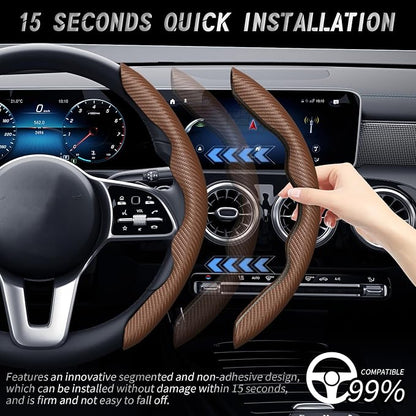 WOCOCN 2pcs Car Steering Wheel Cover,Anti-Skid Carbon Fiber Steering Wheel Protector for Men Women,Multiple Color Options,Universal for Most Car Interiors Accessories (Brown)