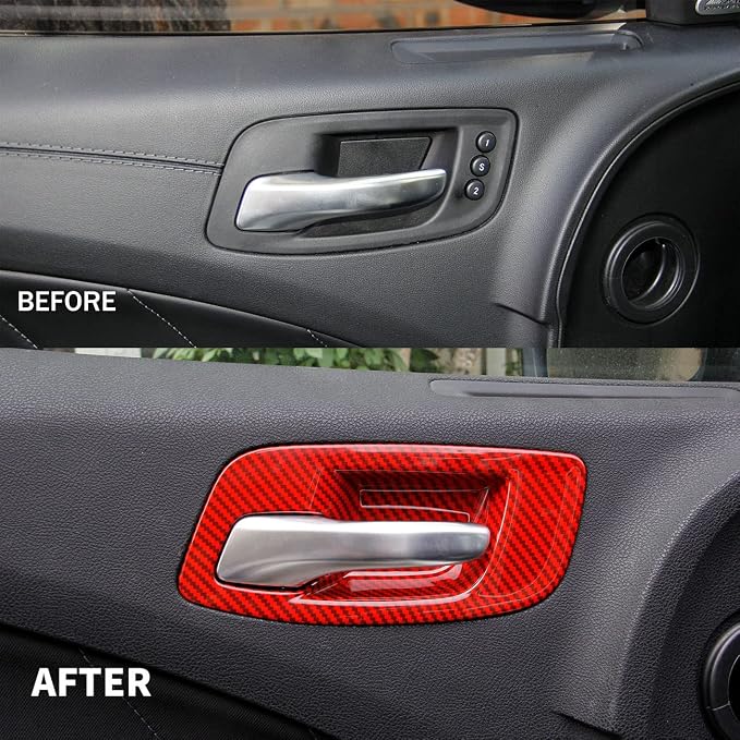crosselec Red Carbon Fiber Inner Door Handle Bowl Cover Trim for Dodge Charger 2011-2021/ Chrysler 300 2015-2021