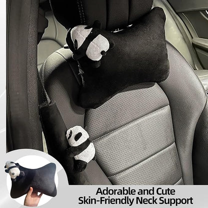 Car Headrest Pillow 2PCS Plush Bear ＆ Bunny Car Seat Headrest Pillow - Memory Foam Neck Support Cushions for Comfortable Driving, Easy Install & Washable (Black)