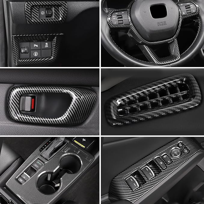 14 Pcs Carbon Fiber Interior Kit Compatible with 2022-2026 11th Gen Honda Civic, AC Air Vent Cover Steering Wheel Cover Gear Shift Panel Cover Inner Door Handle Cover