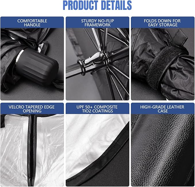[2026 Upgraded] Sedan SUV Car Sun Shade for Windshield UV Rays and Heat Sun Visor Protector, Foldable Windshield Sun Shade Umbrella,Keep Car Cool,Easy to Use/Store,57''x 30''