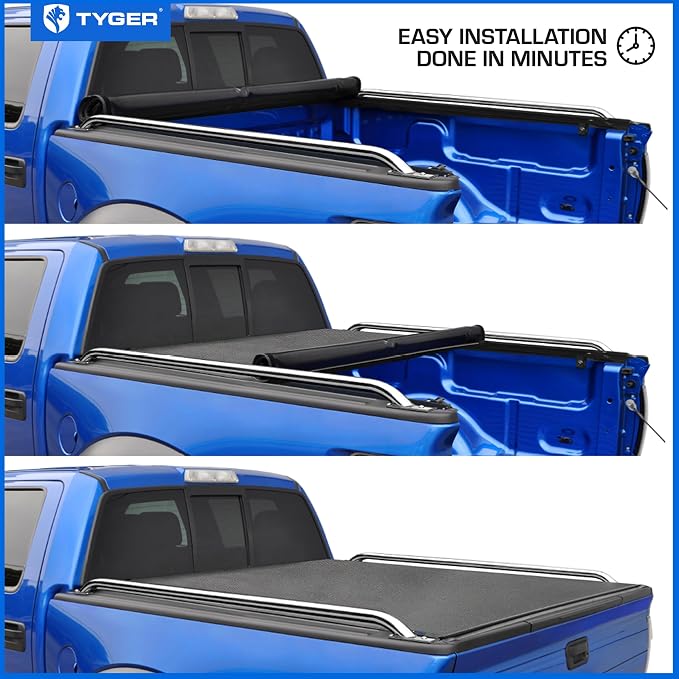 Tyger Auto T2X Low Profile Soft Roll-up in Fabric Truck Bed Tonneau Cover Compatible with 2015-2026 Ford F-150 | Fleetside 5.5' (67") Bed | TG-BCXF3770