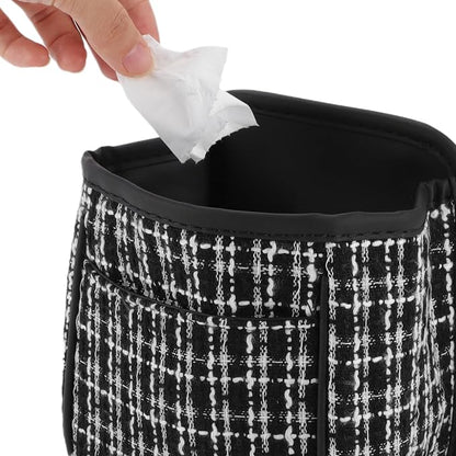 Car Trash Can Portable and Hanging 6.3" Length 3.9" Width 7.1" Height Trash Bin Fabric Black 1 Pcs