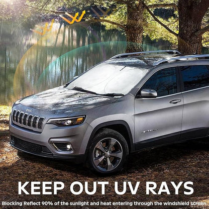 Windshield Sun Shade for 2025 Cherokee Car Windshield Cover, Custom Fit for Jeep Cherokee 2014-2023 2024 2025 Ultimate Sun Protection Foldable Visor Sunshade Protector Shield Accessory