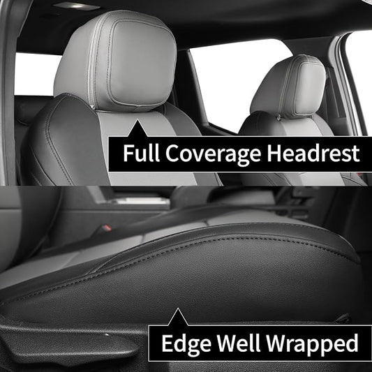 coverdream Tacoma Leather Seat Covers Custom Fit for 2024-2026 Toyota Tacoma Hybrid TRD Sport,TRD Off-Road,Limited,Trailhunter,Fully Covered,Luxury Waterproof Car Seat Protector (Full Set,Black/Gray)