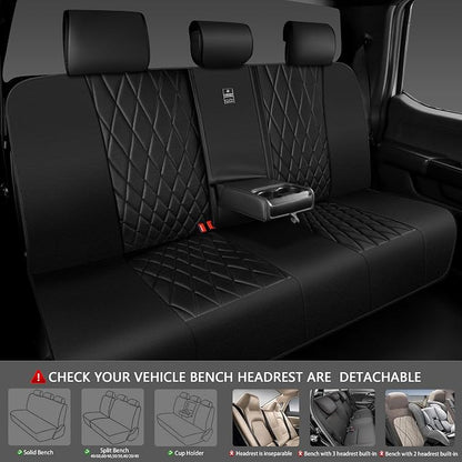 CAR PASS Luxury Faux Leather Rear Bench Car Seat Covers, Waterproof Anti Slip Back Seat Covers, Deluxe Automotive Backseat Cover Universal Fit for Most Cars Sedan SUV Pickup Truck (All Black)