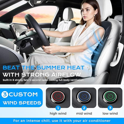 Coverado 12V-24V Ventilated Cooling Car Seat Cover Front Seat, Upgraded 3 Adjustable Wind Speeds Long Lasting Coolness Summer Driving Seat Cushion Universal Fit for Car SUV Truck, Classic Black