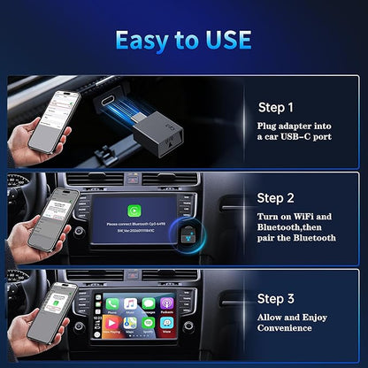 Wireless CarPlay Adapter for iPhone 2026 Upgrade - Stable Connection Convert Wired to Wireless Compatible with Cars 2018+, iOS 10+ (USB-C)