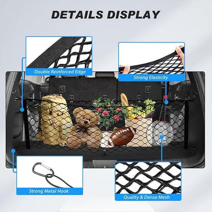 Karltys Cargo Net for 2019-2023 Hyundai Santa Fe Envelope Style, Highly Elastic Rear Trunk Cargo Net for Santa Fe Accessories Double Layer Nylon Mesh Netting with Metal Hooks