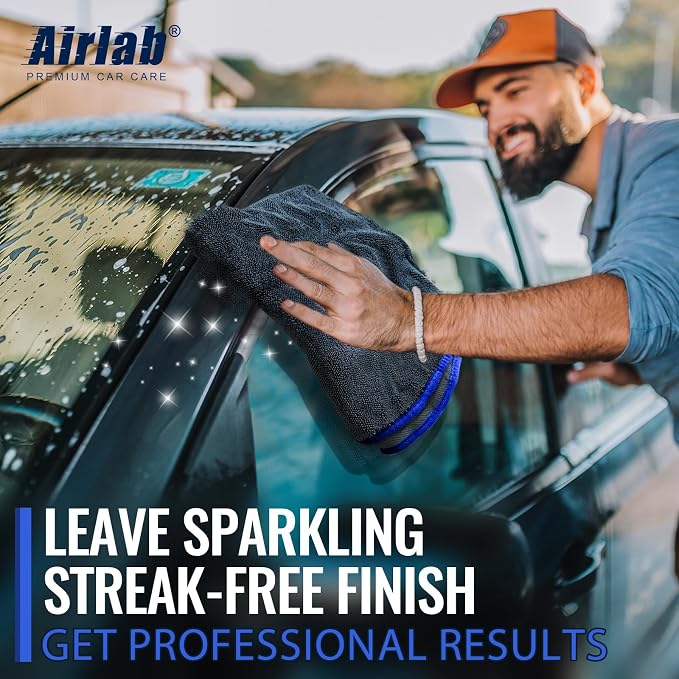 Airlab Microfiber Towels for Cars Wash Drying Extra Large Super Absorbent Cleaning Cloth Auto Detailing Ultra Soft, Lint-Free, Streak-Free, 35 x 24 Inch, Pack of 1, Grey-Blue, 600 GSM