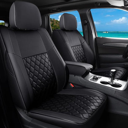 Huidasource Car Seat Covers for Grand Cherokee, 2pcs Full Coverage Leather Custom Automotive Interior Seat Cushion Cover Fit for Grand Cherokee 2011-2021 (Front Pair/Black)