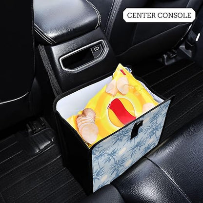 Car Trash Can Organizer Bin with Adjustable Strap for Back Front Seat Console Waterproof Leakproof Collapsible Portable 11 Inch Light Blue Palm Trees and Sun