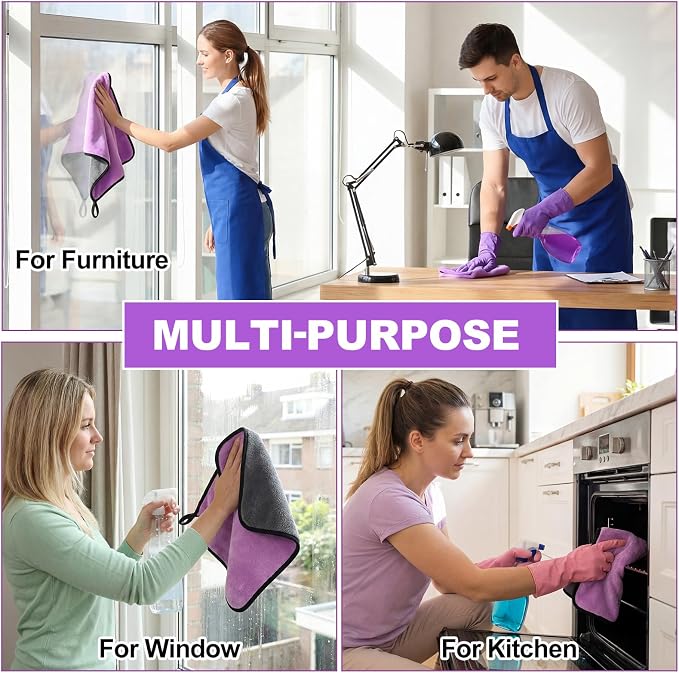 Nuenen 20 Pcs Microfiber Car Drying Towels Microfiber Cleaning Cloth 800 GSM Thick Plush Cleaning Dusting Cloth Auto Detailing Absorbent Towels Rags for Car Household Kitchen Window(Grey and Purple)