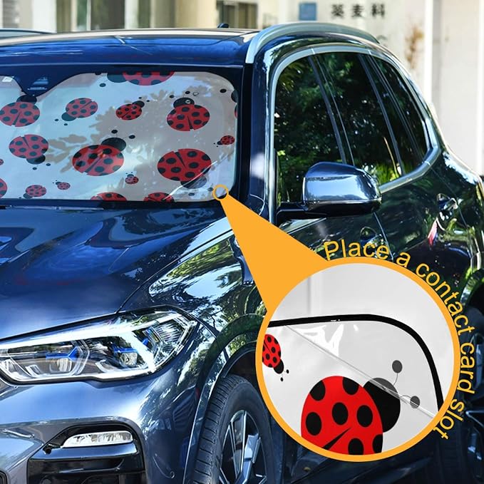 Ladybugs Scarab Car Windshield Sun Shade Cute Animal Foldable UV Ray Sun Visor Protector Sunshade to Keep Your Vehicle Cool (55" x 27.6")