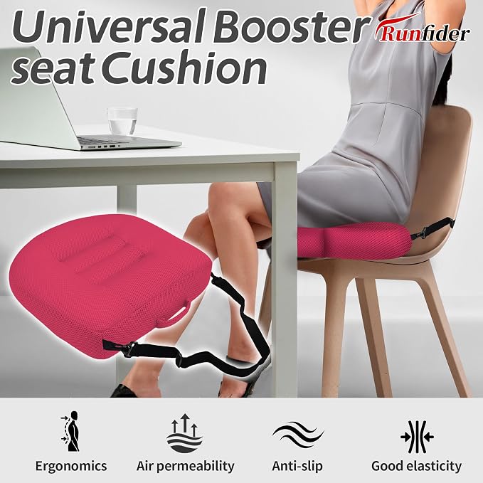 Car Booster Bandage Seat Cushion for Short Adults Thick Breathable Mesh Height Adjustable for Driving, Office & Home Use Universal Fit for Cars, Trucks & Wheelchairs 15.7"x15.7"x4.7"-Pink