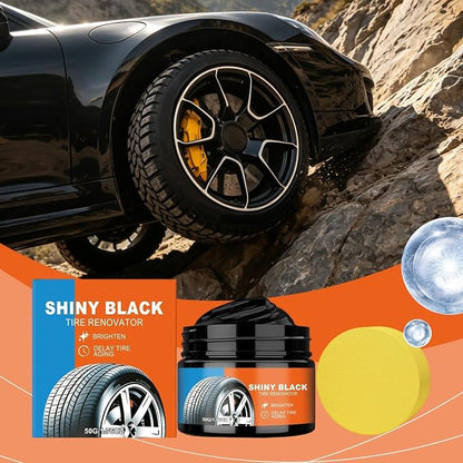 Black Tire Restoration Cream, Tire Cleaning Coating System, 50G Long Lasting Rubber Shine Protection Formula with Deep Finish Design, Compact Wheel Care Kit, Vehicle Detailing Product for Truck RV Use