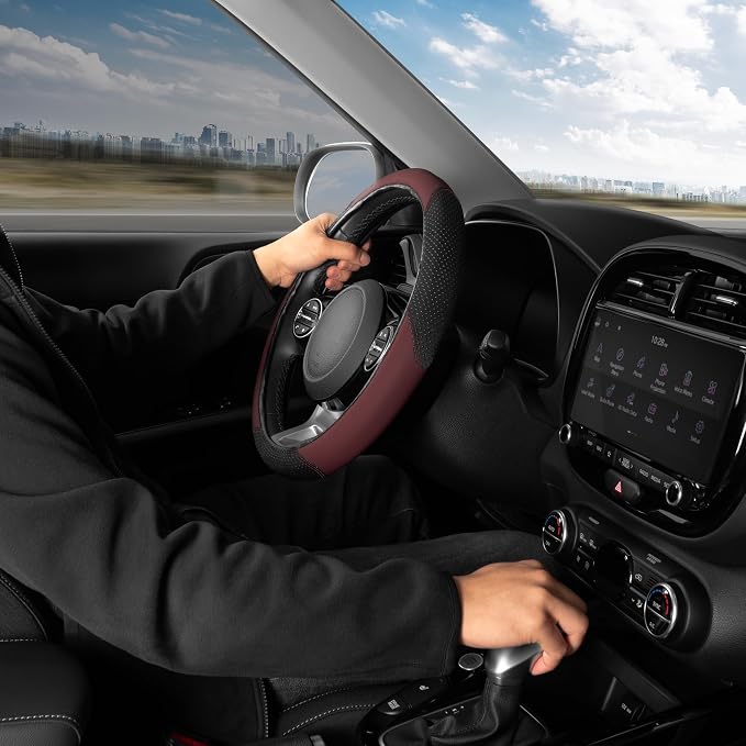BDK Steering Wheel Cover -SootheGrip MassageTouch - Comfort Massage Grip - Protection and Control- Black & Burgundy