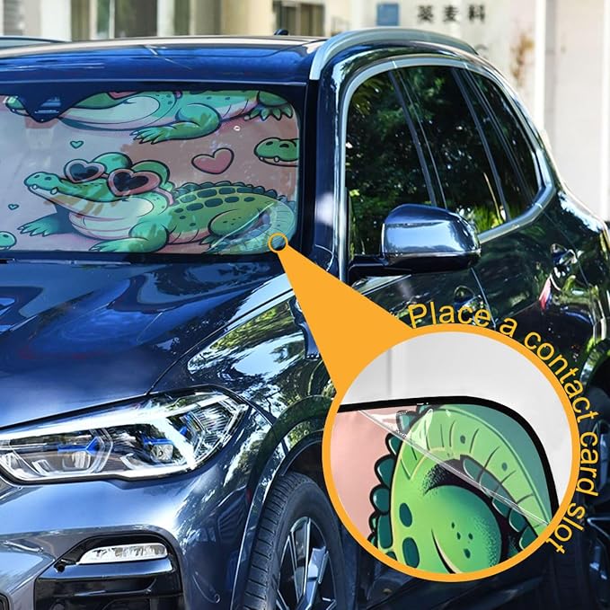 Alligator Crocodiles Pink Windshield Sun Shade Blocks UV Rays Sun Visor Protector Sunshade Accordion Folding Sun Reflector Auto for Car Truck SUV to Keep Your Vehicle Cool