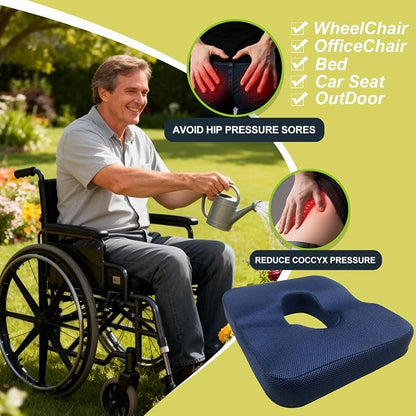Donut Pillow for Tailbone Pain&Hemorrhoid,Wheelchair Seat Cushion for tailbone pain relief,Gel Cushions for Pressure Relief,Memory Foam Pad for Office Chair,Stands & Postpartum Pregnancy(Blue)