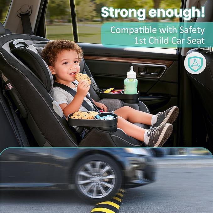 2-Packs Car Seat Snack Tray with Cup Holder for Safety 1st EverFit & Grow and Go | Maxi-COSI Pria | Cosco All-in-One Car Seat, Car Seat Cup Holder Accessory, Dishwasher Safe, Black (Model C6577&C6474)