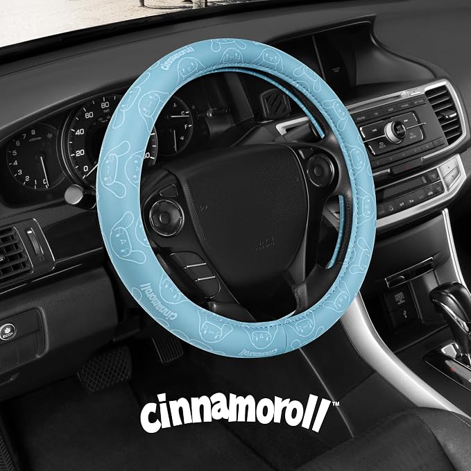 Cinnamoroll Steering Wheel Cover, Official Sanrio Car Steering Wheel Cover with Universal Size 14.5-15.5, Cute Blue for Women, Cinnamoroll Car Accessories (Cinnamoroll Blue Monogram)