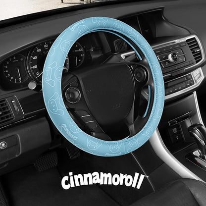 Cinnamoroll Steering Wheel Cover, Official Sanrio Car Steering Wheel Cover with Universal Size 14.5-15.5, Cute Blue for Women, Cinnamoroll Car Accessories (Cinnamoroll Blue Monogram)