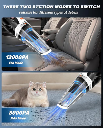 BRL Handheld Vacuum Cordless, Brushless Car Vacuum Cleaner with 12000PA Powerful Suction, 2 Suction Modes Mini Hand Vacuum, Dry & Wet, Portable Vacuum for Car Pet Hair, Home, Office, Keyboards