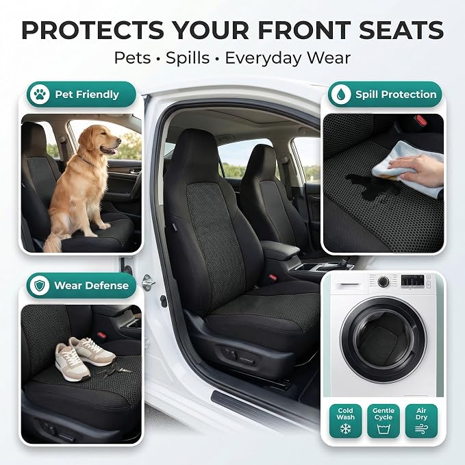 FH Group Car Seat Covers Classic Cloth Seat Covers Full Set with Gift – Universal Fit for Cars Trucks & SUVs (Black) FB102114