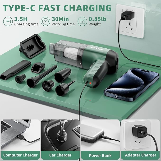 Handheld Vacuum Cordless, 12000Pa Strong Suction Hand Car Vacuum Portable Cordless Rechargeable, Mini Vacuum with Multi-Nozzles & Washable Filter for Car, Home, Office, Pet