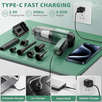 Handheld Vacuum Cordless, 12000Pa Strong Suction Hand Car Vacuum Portable Cordless Rechargeable, Mini Vacuum with Multi-Nozzles & Washable Filter for Car, Home, Office, Pet