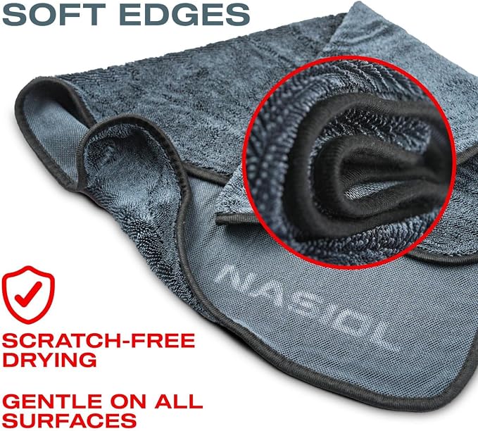 Nasiol Twist Car Drying Towel, Highly Absorbent Quick Dry, Soft Banded Edges - Scratch Free - Double Sided - Safe for Car Paint Twist Microfiber Evo Detailing Towel (23 x 19 inch)