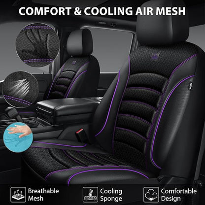 CAR PASS Comfortable 3D Foam Mesh Leather Car Seat Covers Front, Air Cool Mesh Breathable Front Seat Covers for Car, Universal for SUV Truck Sedan Automotive, Airbag Compatible,Black Purple