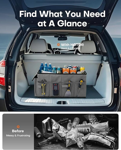 HOTOR Trunk Organizer for Car - Car Organizer, Foldable Trunk organizer for SUVs & Sedans, Sturdy Organization for Car Accessories, Tools, Sundries, Grey, 2 Compartments, 23.6"×14.2"×10.6"