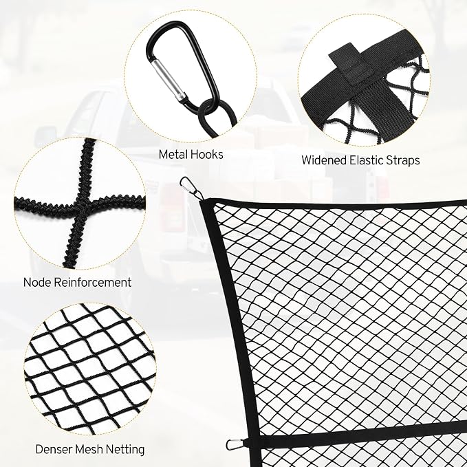Cargo Net for Pickup Truck Bed for Toyota Tacoma XtraCab Double Cab SR5 Off-Road Pro 2000-2025 2026 Accessories Mesh Organizer Stretchable 4'x4' to 7'x7' Netting Highly Elastic