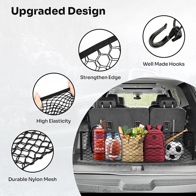 Canvcle Trunk Cargo Net for 2018-2025 2026 Chevrolet/Chevy Traverse Accessories Envelope Style Mesh Trunk Net Organizer and Storage Stretchable Adjustable Elastic Nylon Rear Cargo Netting with Hooks