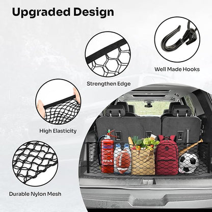 Canvcle Trunk Cargo Net for 2018-2025 2026 Chevrolet/Chevy Traverse Accessories Envelope Style Mesh Trunk Net Organizer and Storage Stretchable Adjustable Elastic Nylon Rear Cargo Netting with Hooks