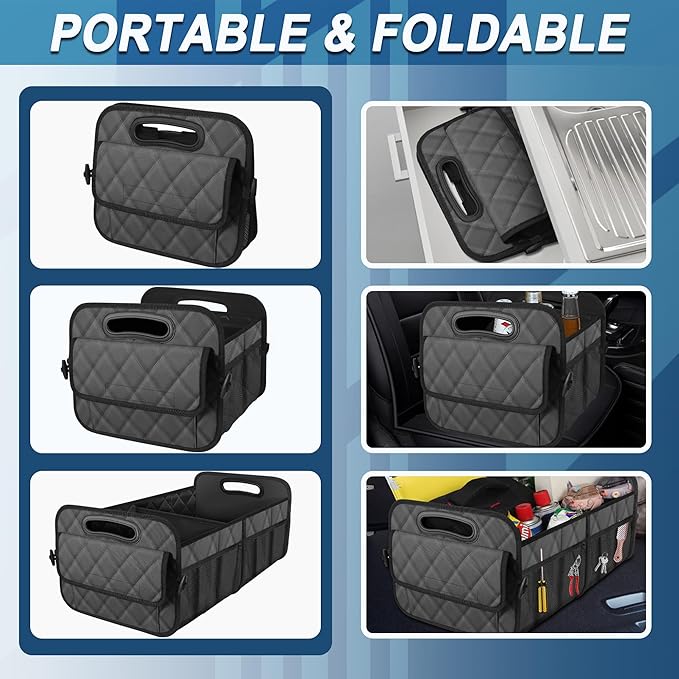 Deosk Car Trunk Organizer for SUV, Car Organizers and Storage with Reinforced Handles, Car Accessories for Women/Men 70L Waterproof Polyester Trunk Organizer(Large, Charcoal)