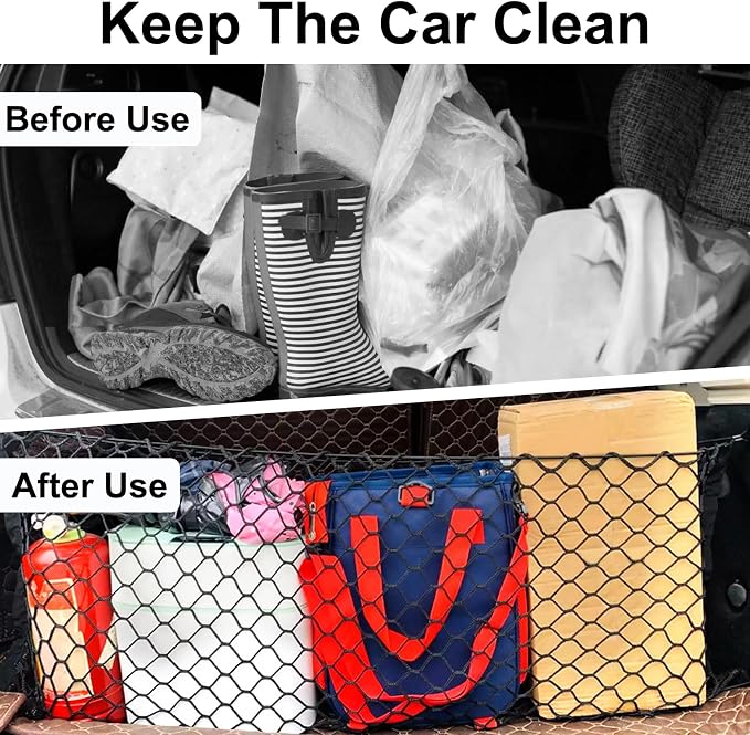 Cargo Net, Premium Dual-Layer Nylon Cargo Net for SUV, Automotive Exterior Accessories, Adjustable Elastic Trunk Net with Hook, Car Accessories for SUV, Truck, Pickup(51.2x17.7 Inch)