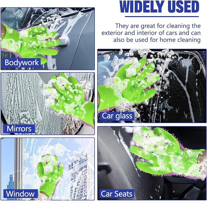 2PCS Car Wash Mitt, 5 Finger Chenille Microfiber Cleaning Mitt for Cars, Scratch-Free Auto Washing Gloves, Car Interior Exterior Cleaning Gloves, Great for Hard-to-Reach Areas (Purple)