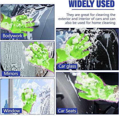 2PCS Car Wash Mitt, 5 Finger Chenille Microfiber Cleaning Mitt for Cars, Scratch-Free Auto Washing Gloves, Car Interior Exterior Cleaning Gloves, Great for Hard-to-Reach Areas (Purple)