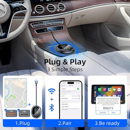 Wireless Carplay Adapter for iPhone Apple, 2026 Mini CarPlay Dongle, Plug & Play, No Delay, Convert Wired to Wireless Bluetooth Apple Carplay, with USB&USB-C, for iOS 10+ and 2016+ Cars,Silver