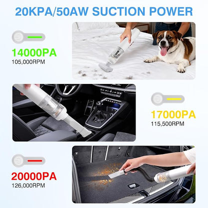 ULTREMA Car Vacuum Portable Cordless, 20000Pa Mini Vacuum Cleaner, 4-in-1 Compact Auto Duster & Air Pump, 1.05lbs Handheld Vacuum with 15 Attachments for Keyboard, Desk and Pet Hair