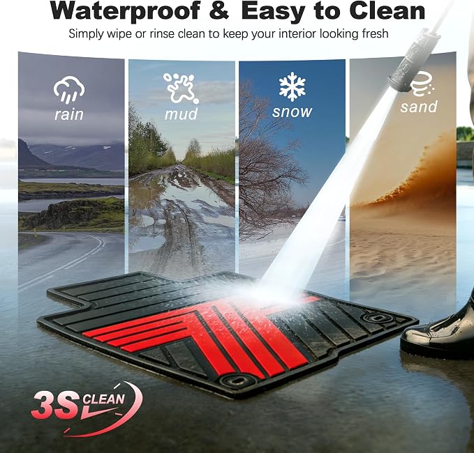 Floor Mats Fit for Honda Civic 2022-2025 2026 Sedan Hatchback Si (Include Sport), with&w/o USB Port | for Acura Integra 2023-2026, All Weather Car Floor Liners, Black & Red (Not for Hybrid)