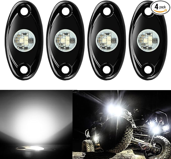 Ampper 4 Pods LED Rock Lights, LED Neon Underglow Waterproof Light for Car Truck ATV UTV SUV Offroad Boat Underbody Glow Trail Rig Lamp (White)