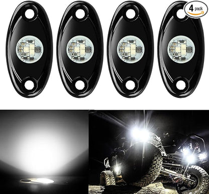 Ampper 4 Pods LED Rock Lights, LED Neon Underglow Waterproof Light for Car Truck ATV UTV SUV Offroad Boat Underbody Glow Trail Rig Lamp (White)